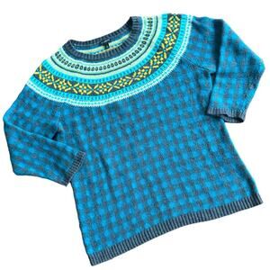 Talbots Women’s Blue Gray Nordic Fairisle Lambswool Blend Sweater Size Large